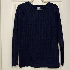 Lands’ End Women's Fine Gauge Cable Knit Crew Neck Sweater Navy Medium Like New